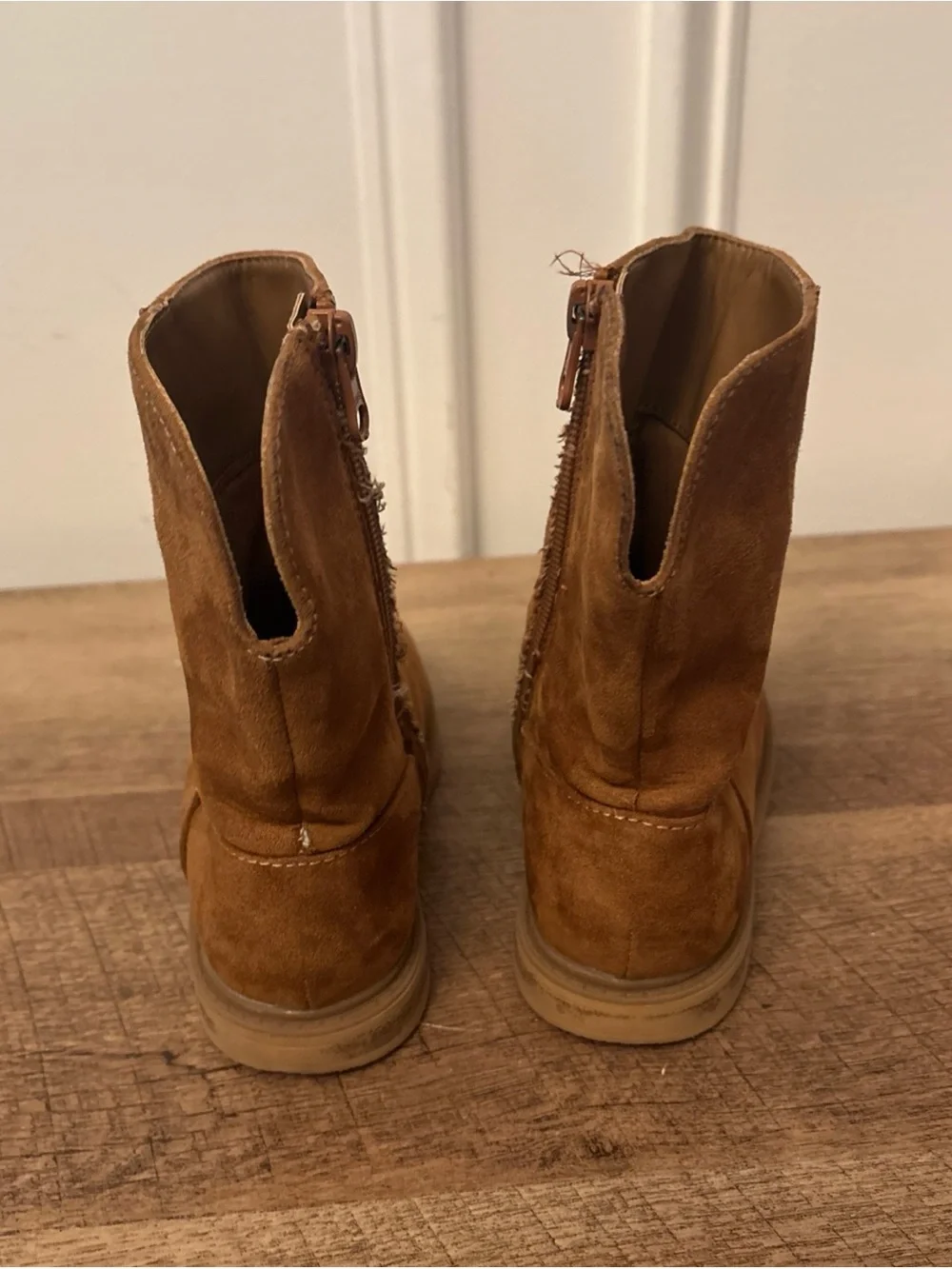 Cat & Jack Tan Suede Kids Zip Boots